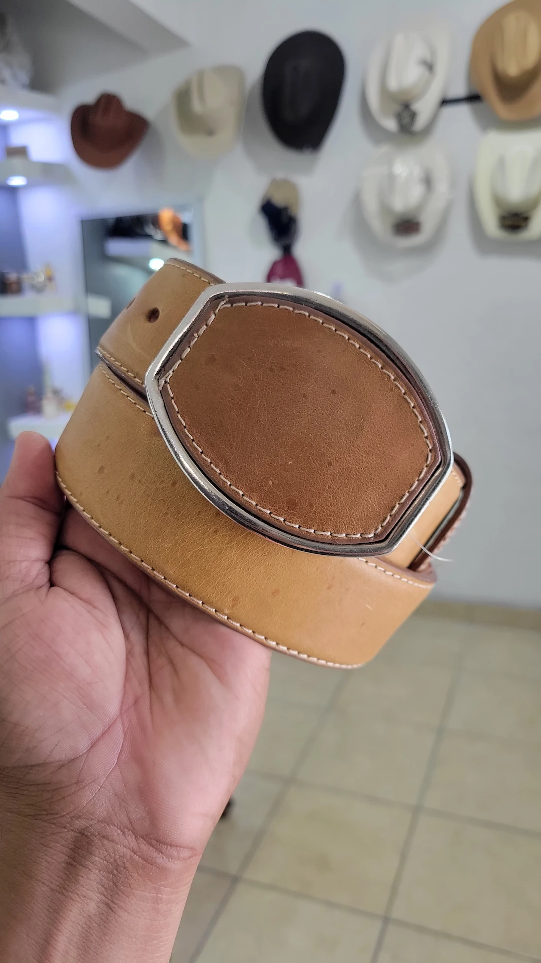 Cinturón de Piel Hebilla Panal Miel